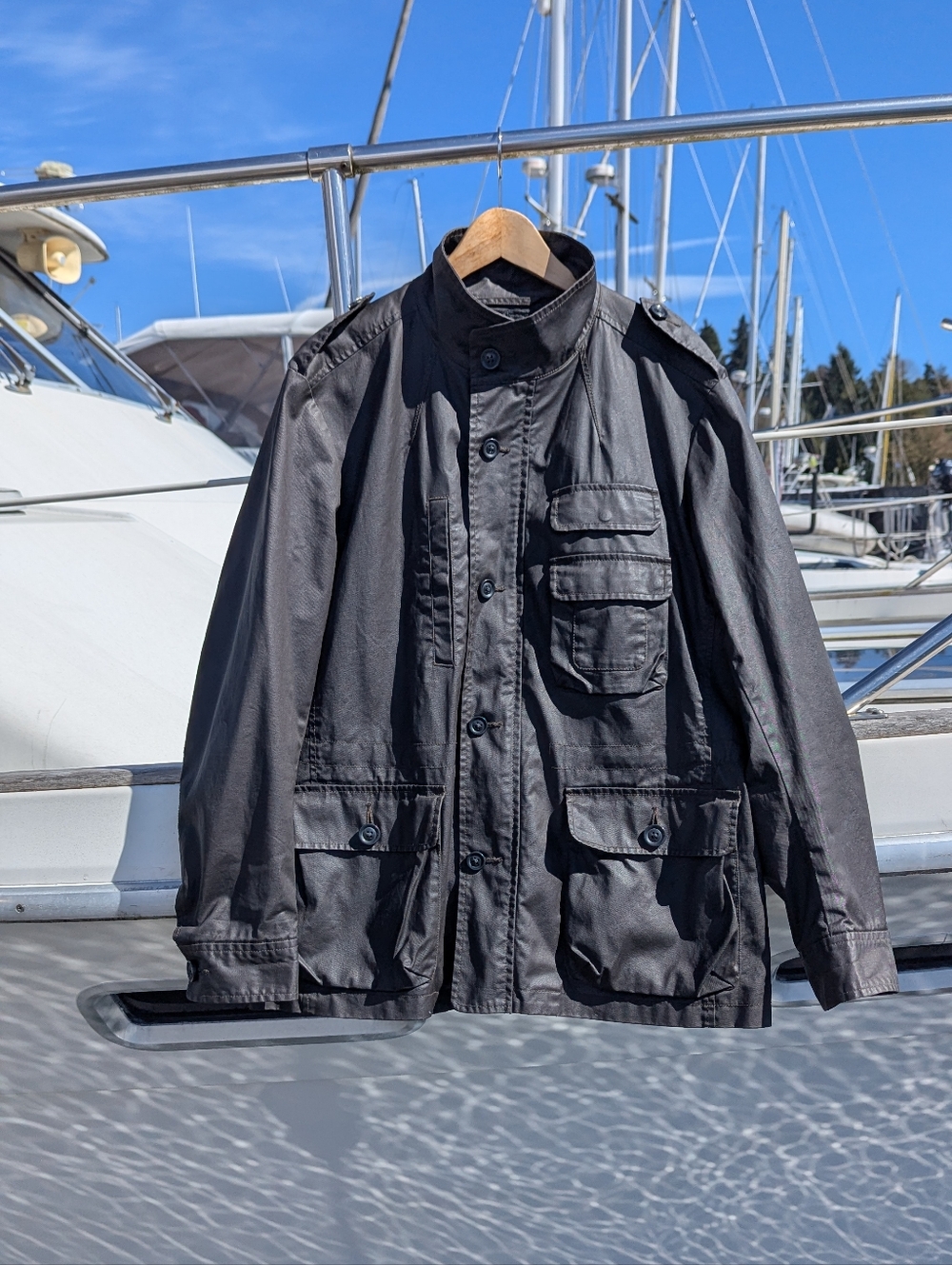 UNIQLO | Utility Waxed Coated Cotton Military Chore Jacket XL Olive Green Brown